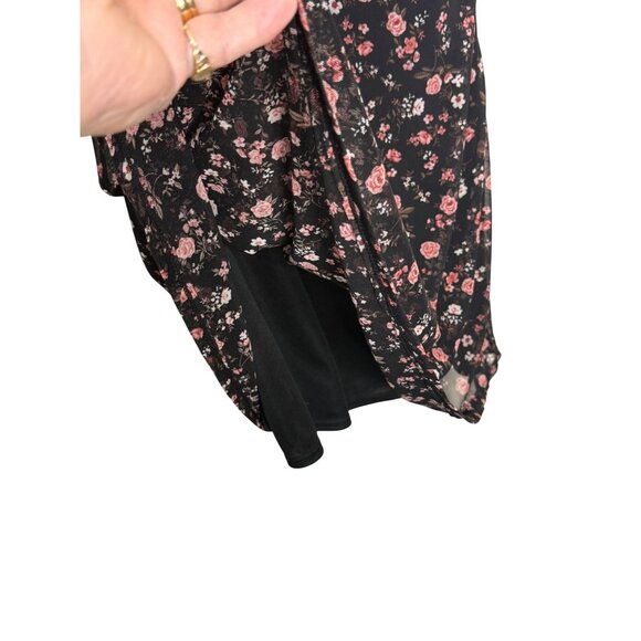 No Boundaries Y2K Babydoll Dark Floral Sheer Overlay Dress Built in Bra Size L - Picture 4 of 11